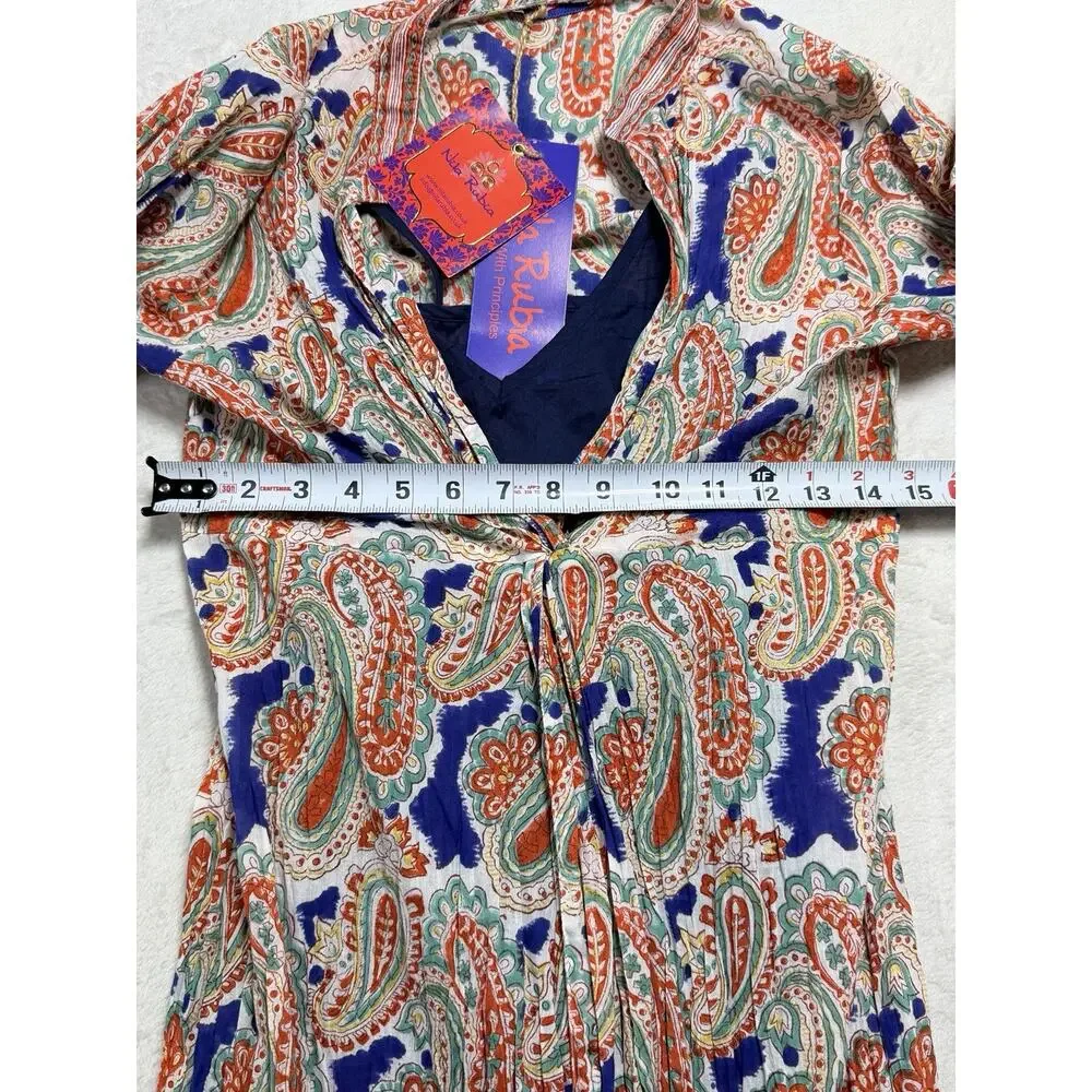 Nila Rubia NWT Hand Block Print Sz Sm Cotton Maxi Dress Two-Piece Layered